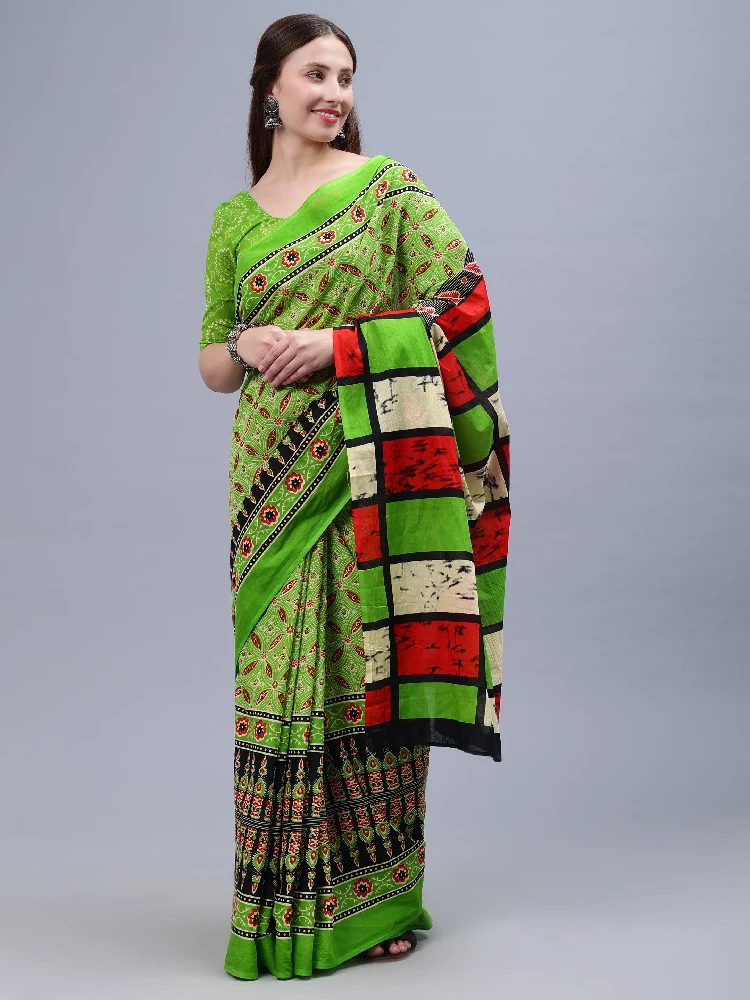 Green Printed Malmal Cotton Saree-7.webp